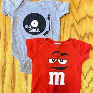 6 Month Clothing Lot: M&M + Record Player Onesies